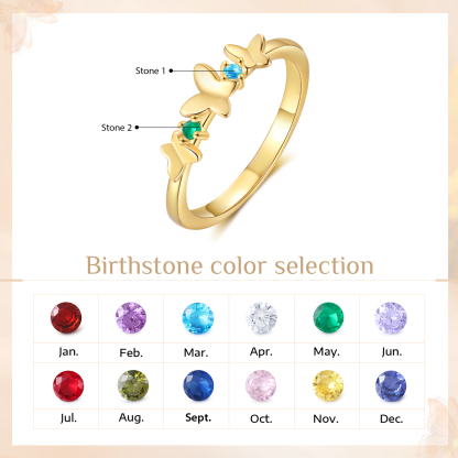 Anillo de mariposa personalizado con 2 piedras de nacimiento anillo familia-Jessemade ES