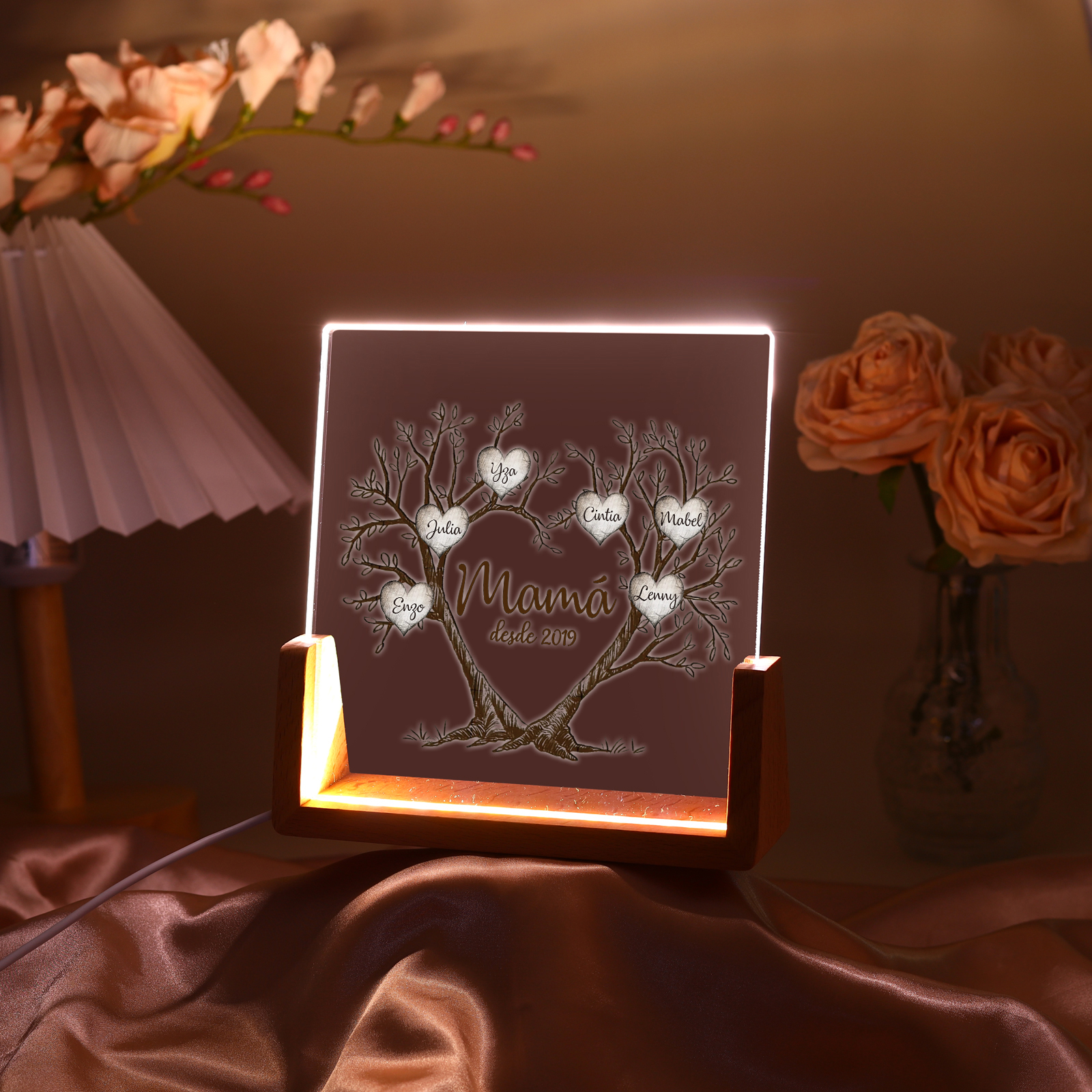 A mi mamá/abuela-Lámpara Personalizada con 2-8 Nombres, 1 Texto y 1 Fecha "árbol de la vida" 3D Ilusión Luz de Noche-Jessemade ES