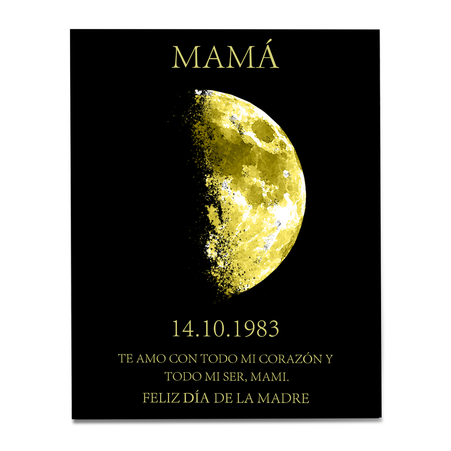 A mi mamá-Lámina con luna marco de madera personalizado con fecha y texto-Jessemade ES