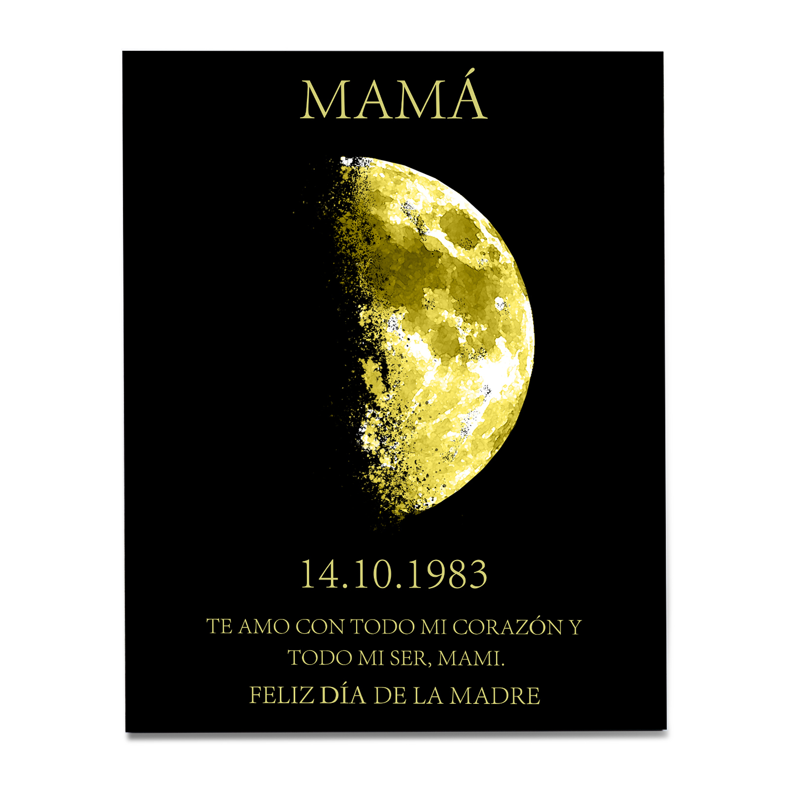 A mi mamá-Lámina con luna marco de madera personalizado con fecha y texto-Jessemade ES