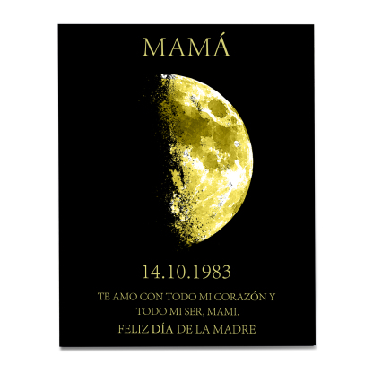 A mi mamá-Lámina con luna marco de madera personalizado con fecha y texto-Jessemade ES