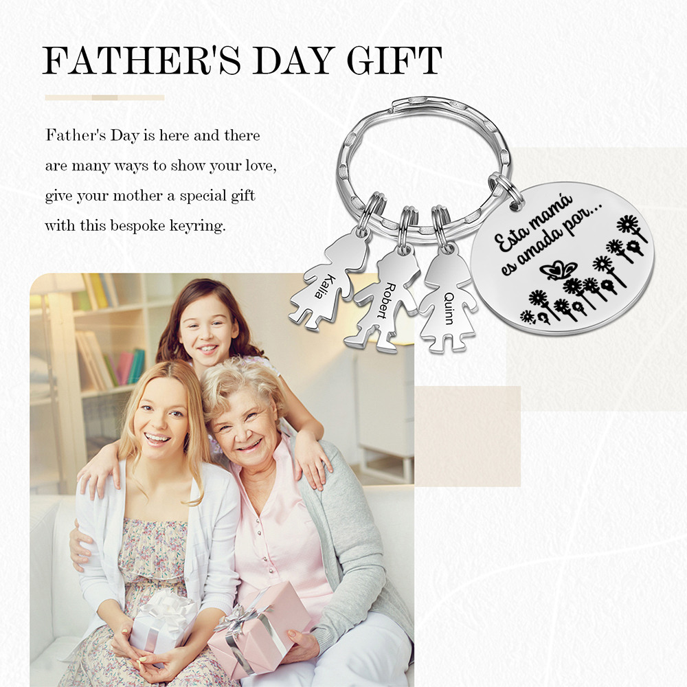 A mi mamá - Llavero con 3 nombres personalizados en "niños"-Jessemade ES