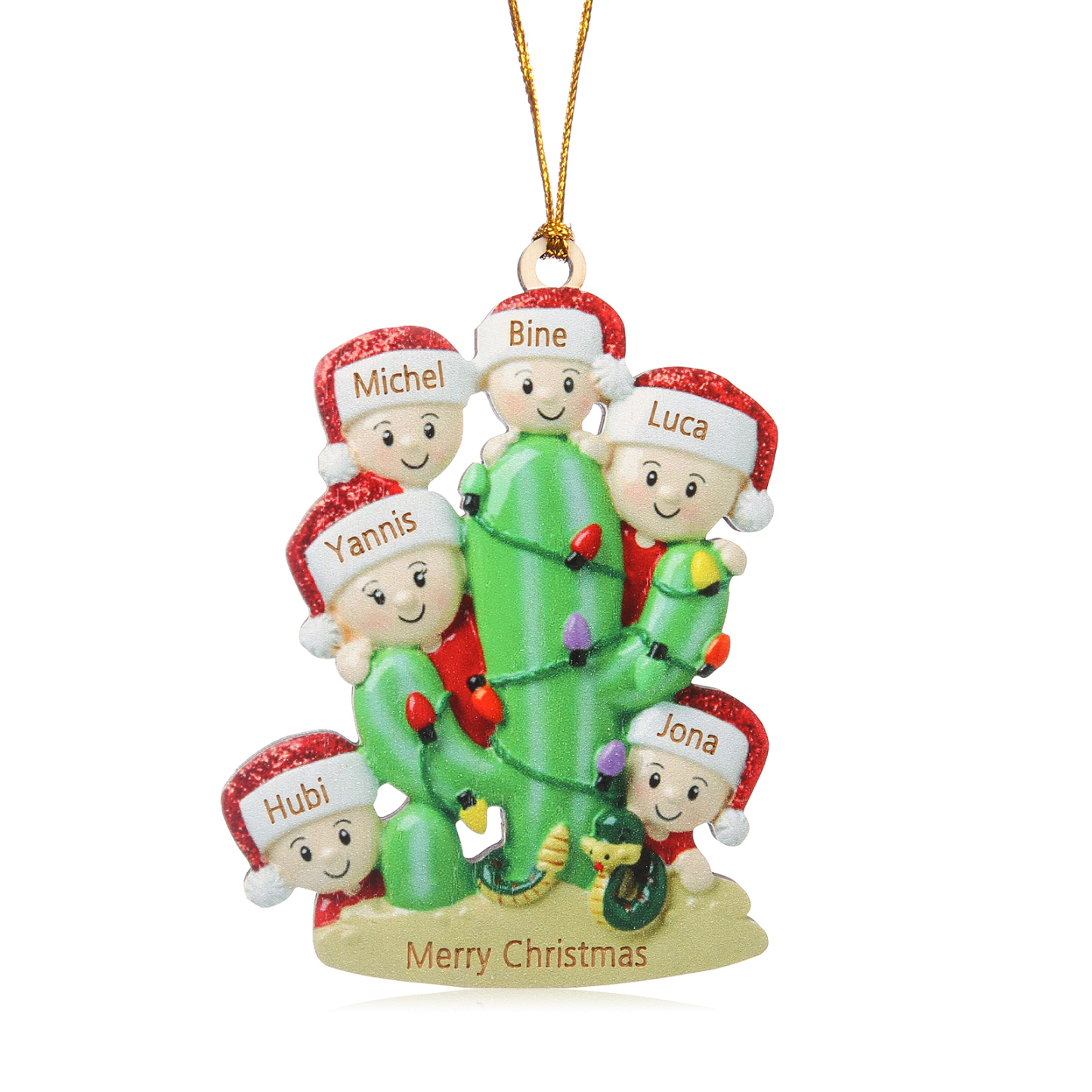 Navidad-Ornamento muñecos navideño de madera cactus 6 nombres y 1 texto personalizados adorno del árbol-Jessemade ES