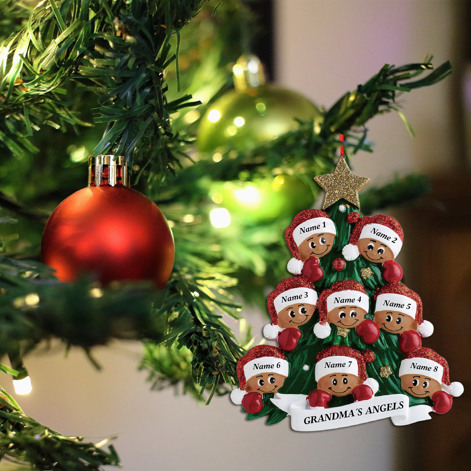 Navidad-Muñecos Piel Bronceada Ornamentos Navideños 6 nombres personalizados con texto Adorno de Madera