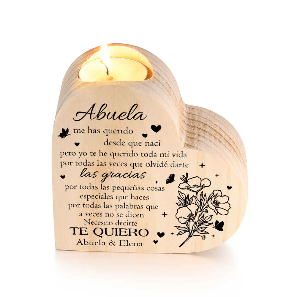 A mi abuela - Candelero de madera sin vela Flores 2 nombres personalizados-Jessemade ES