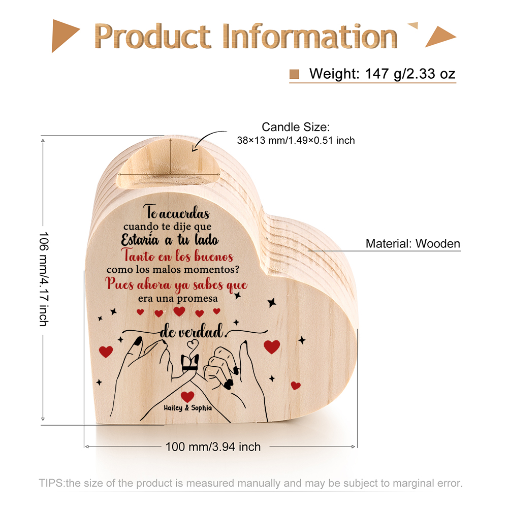 Candelero de madera dedos cogidos para pareja sin vela personalizado con 2 nombres-Jessemade ES