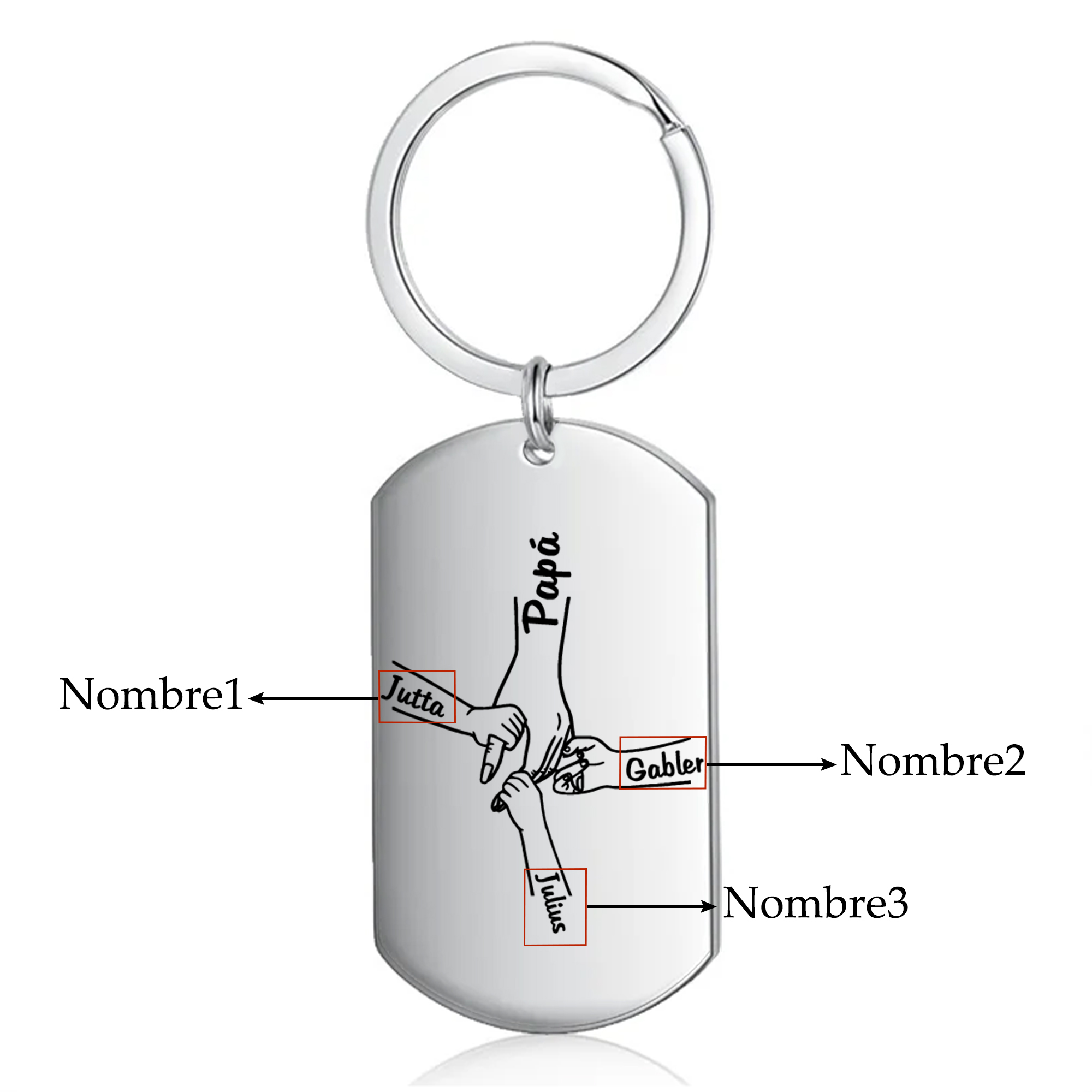 A mi papá-Llavero Personalizado MANOS COGIDAS 1-5 Nombres-Jessemade ES