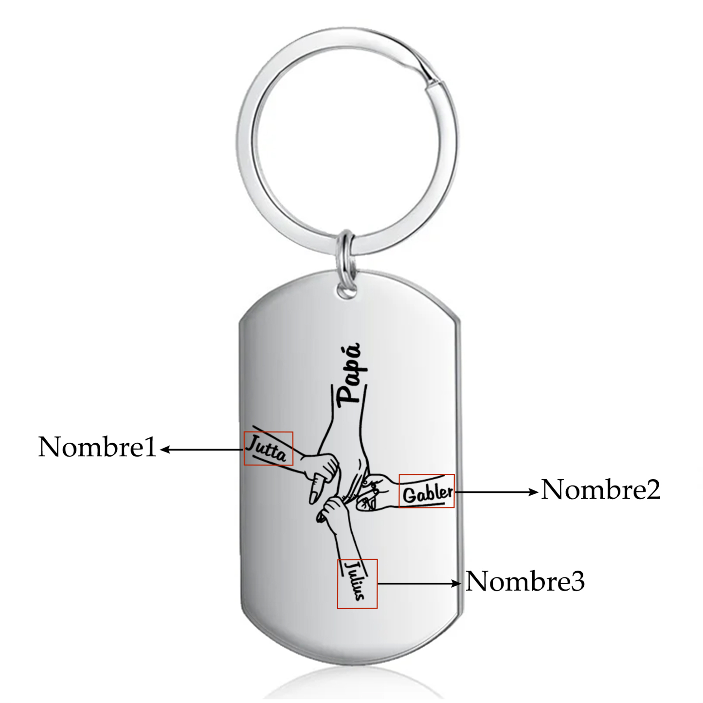 A mi papá-Llavero Personalizado MANOS COGIDAS 1-5 Nombres-Jessemade ES