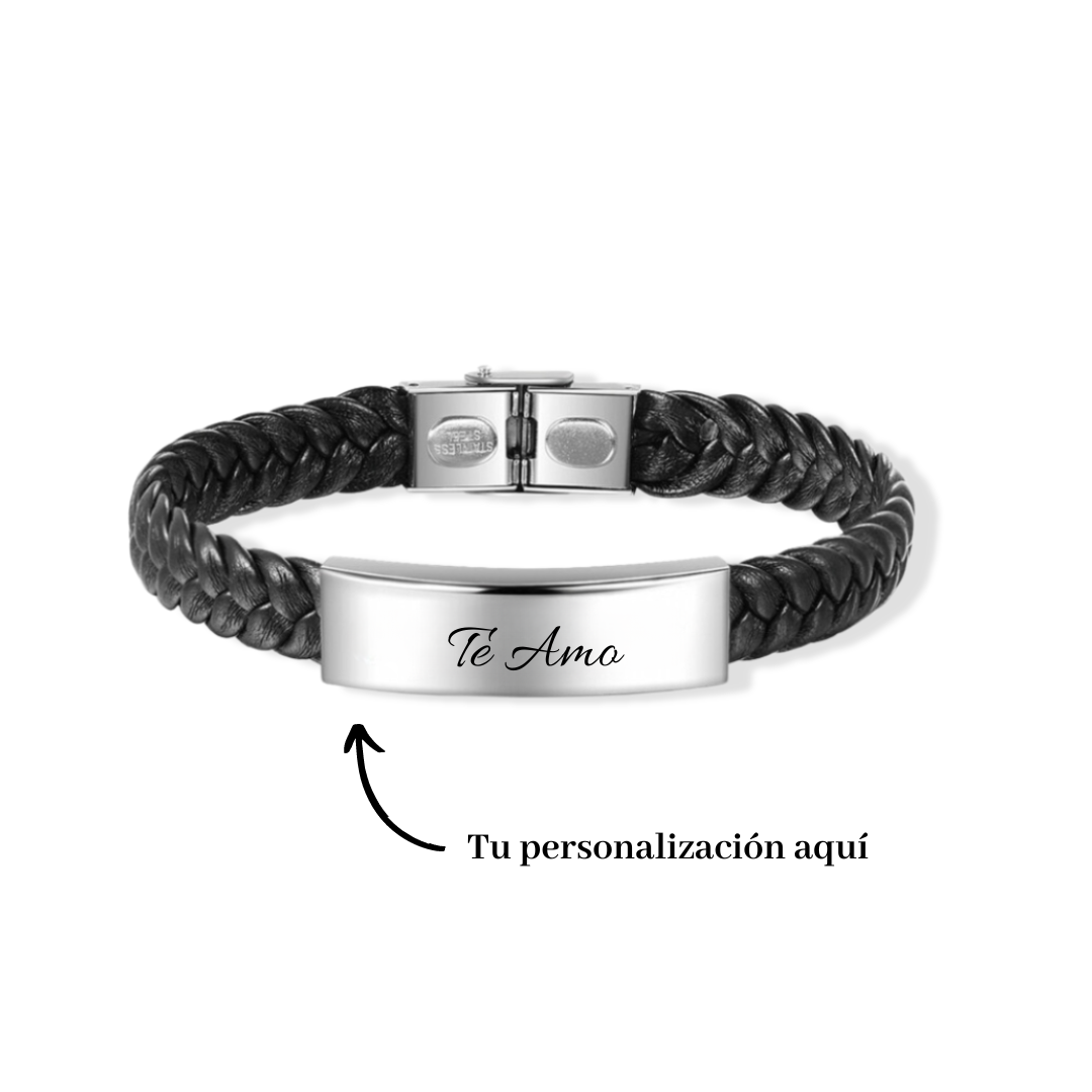 Pulsera de cuero trenzado Pulsera de hombre con 1 texto personalizado
