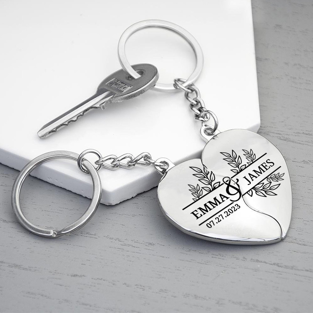 Llavero de corazón para pareja "Juntos un corazón completo" 2 nombres personalizados con fecha-Jessemade ES