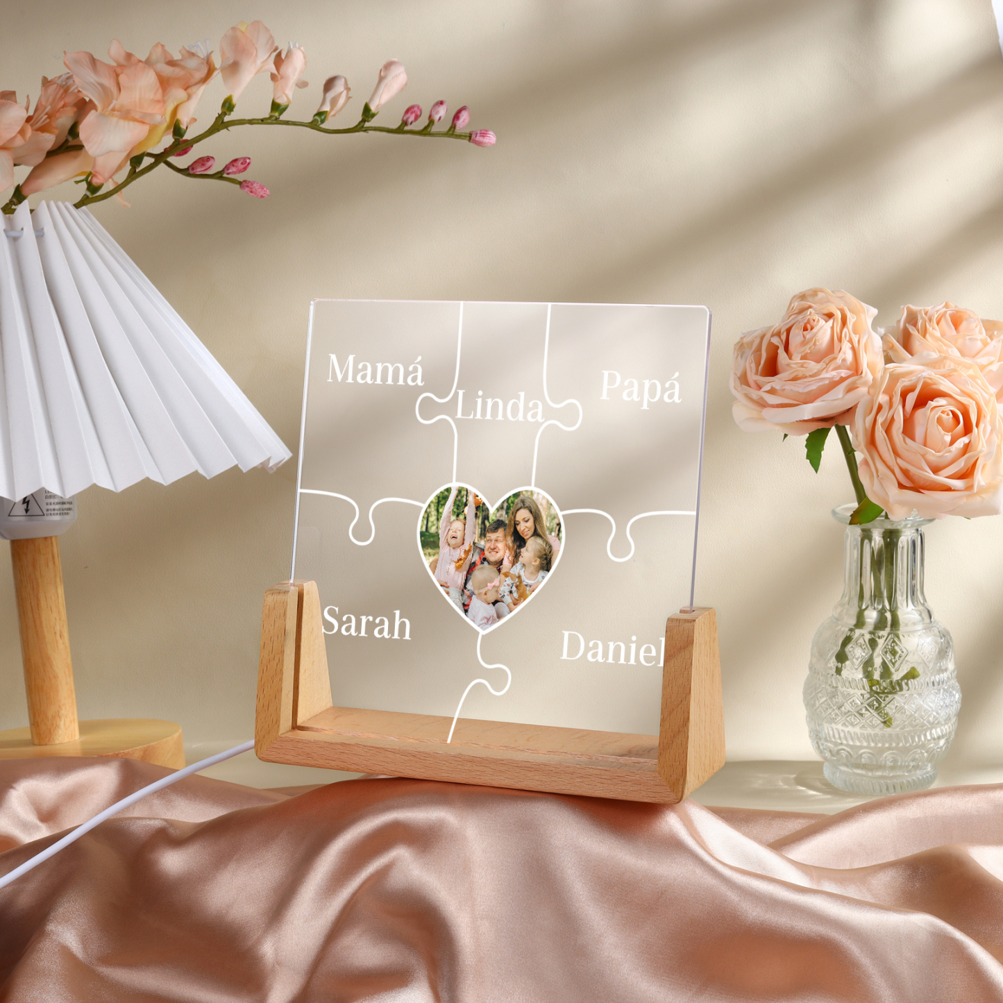 A mi mamá/abuela-Lámpara Personalizada con 2-7 Nombres y Foto "rompecabezas" 3D Ilusión Luz de Noche-Jessemade ES