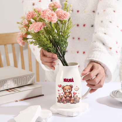 Florero de cerámica mamaosa y sus bebés 2-8 nombres personalizados con texto decoración del hogar-Jessemade ES