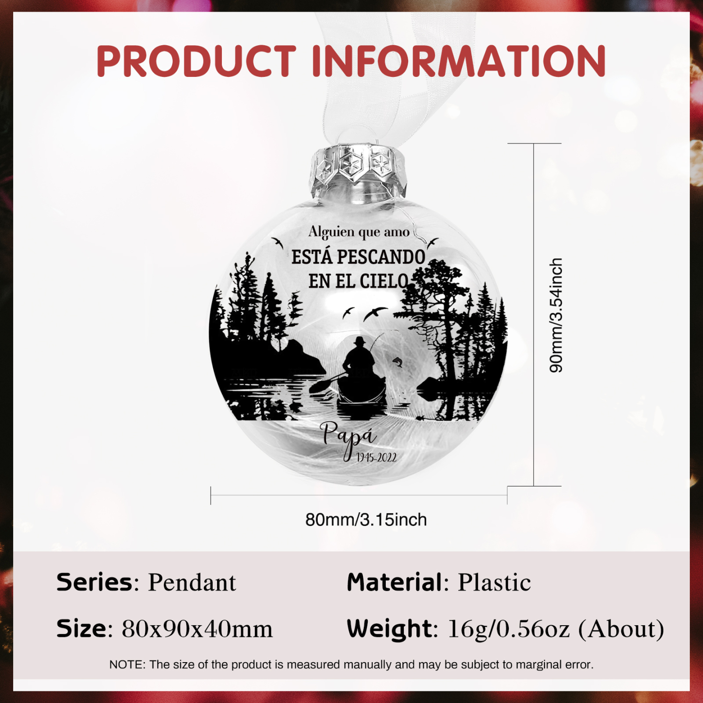 Bola navideña conmemorativa Adorno de Navidad nombre y años personalizados con pluma -Jessemade ES