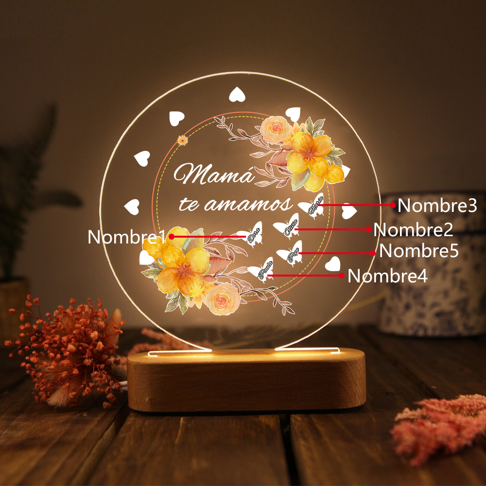 A mi mamá-Lámpara 3D Ilusión Luz de Noche Personalizada con 1-5 Nombres-Jessemade ES
