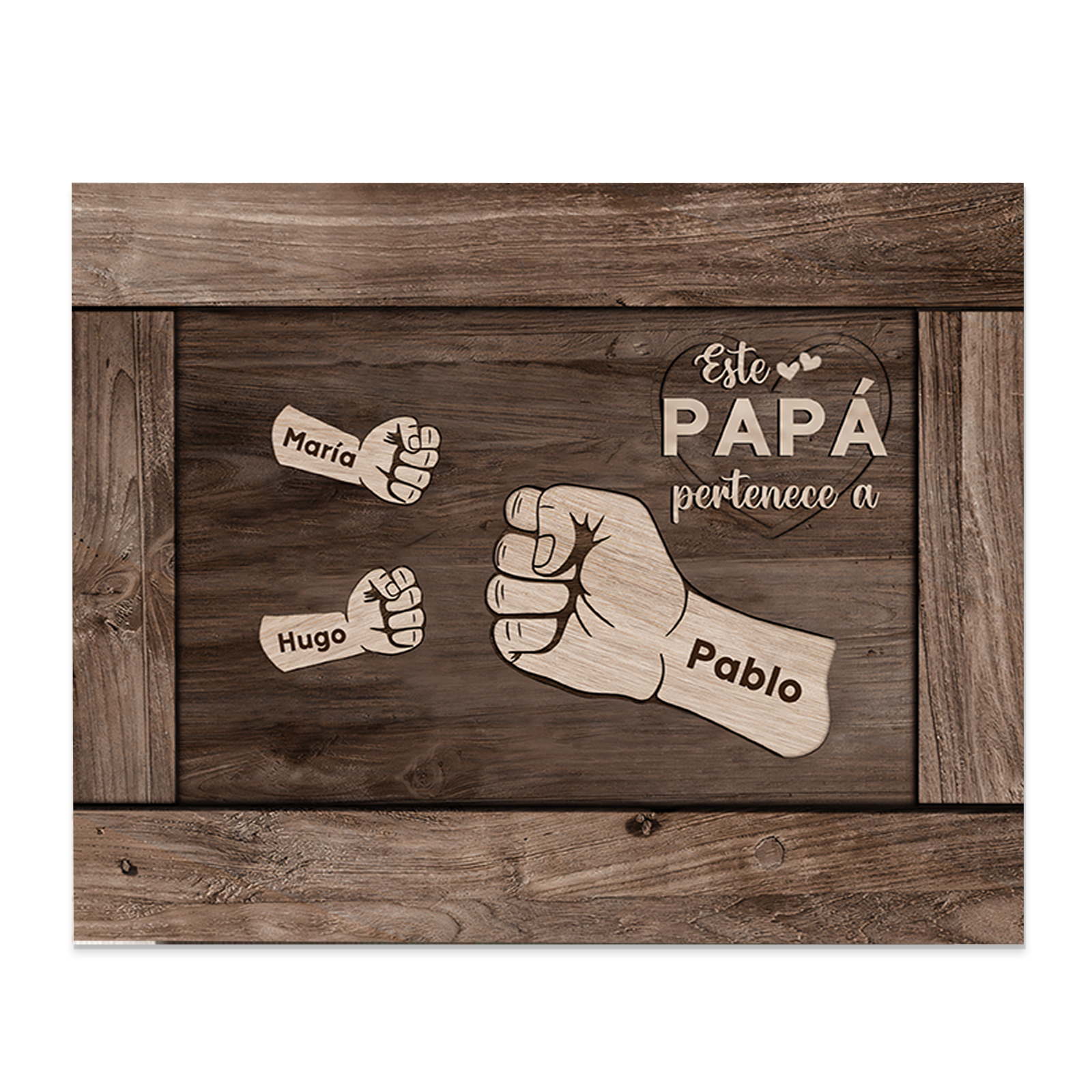 A mi papá - Lámina marco de madera puño con puño 3 nombres personalizados-Jessemade ES