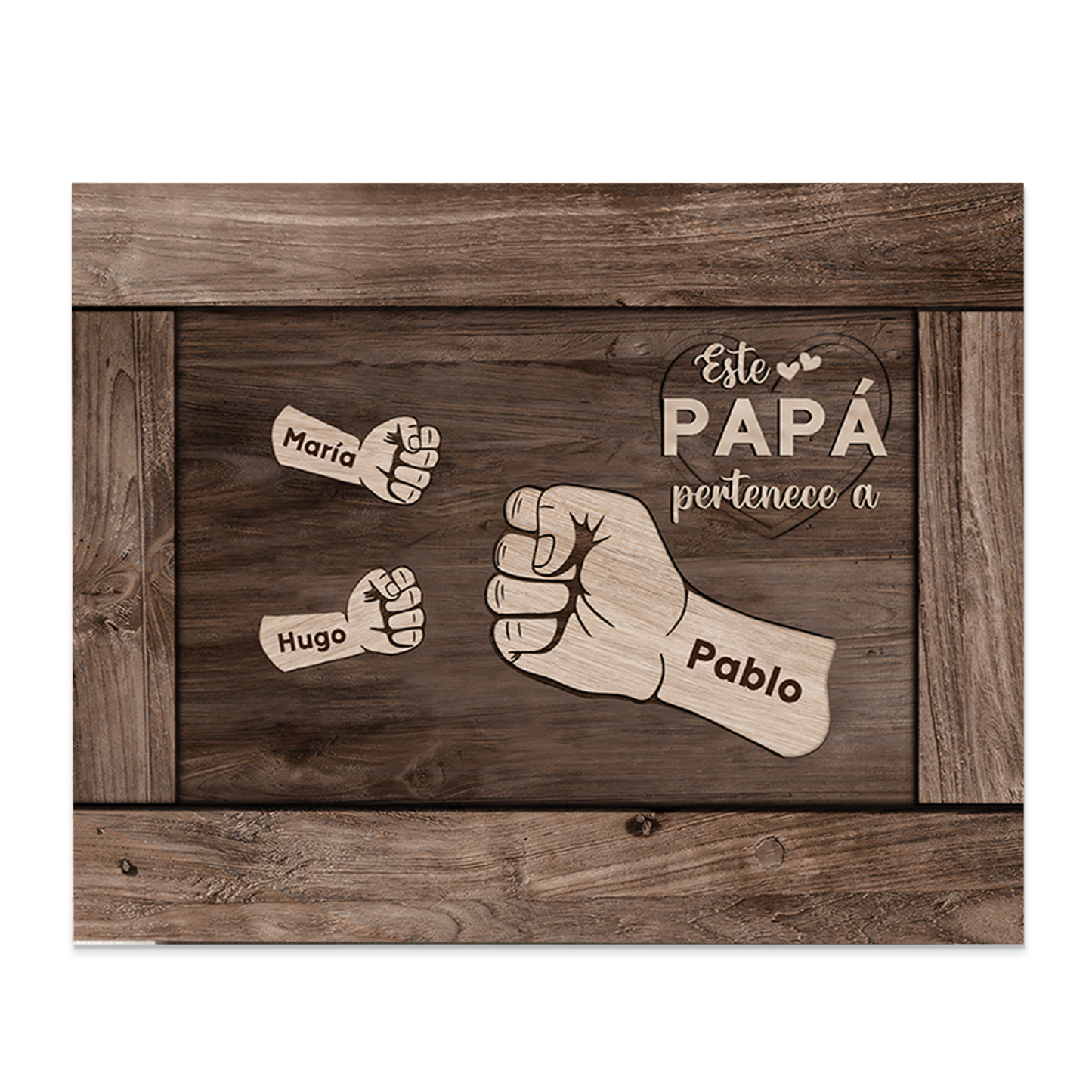 A mi papá - Lámina marco de madera puño con puño 3 nombres personalizados-Jessemade ES