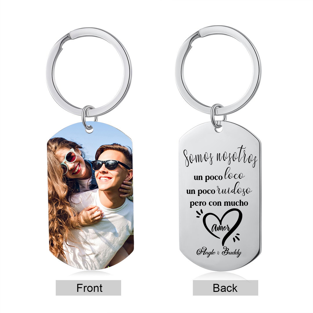 Llavero personalizado con 2 nombres y 1 foto para pareja-Jessemade ES
