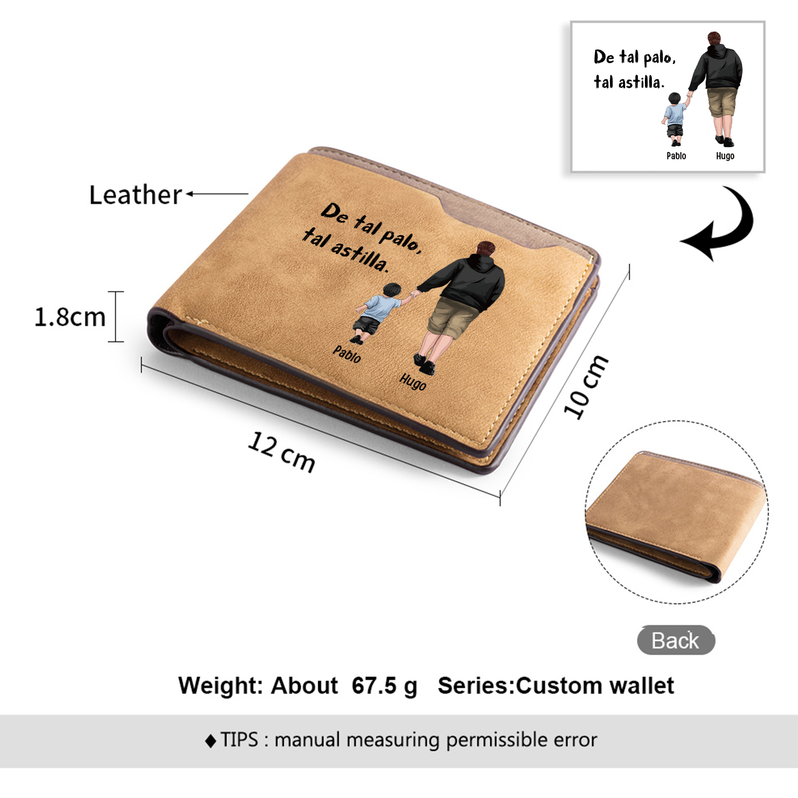 A mi papá-Cartera, billetera clásica siluetas 2-3 nombres personalizados para hombre monedero-Jessemade ES