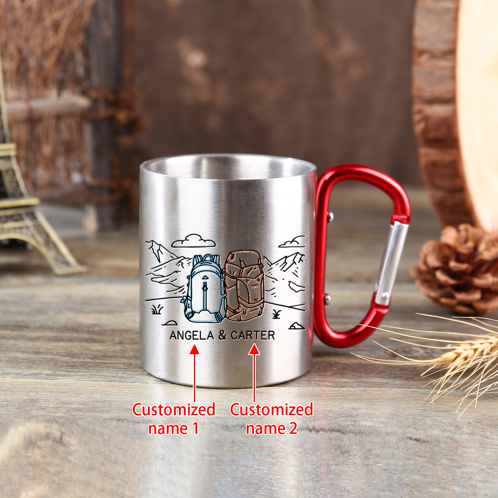 Taza de acero inoxidable actividad al aire libre para pareja 2 nombres personalizados-Jessemade ES