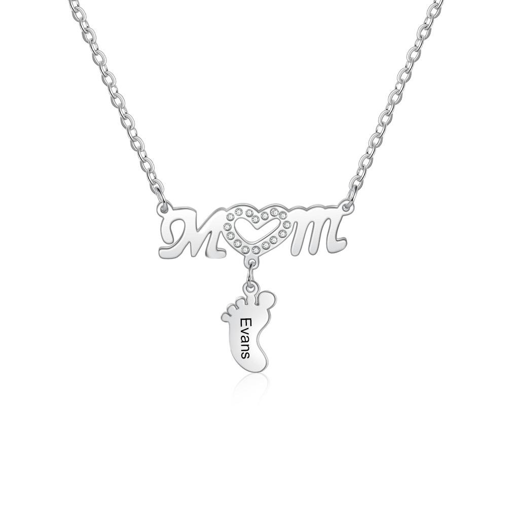 Collar "MoM" con colgante de huella personalizada con 1 nombre-Jessemade ES