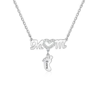 Collar "MoM" con colgante de huella personalizada con 1 nombre-Jessemade ES