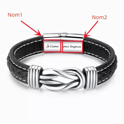 A mi sobrino-Pulsera de Cuero Nudo Eterno de Acero Inoxidable con 2 Nombres Personalizados