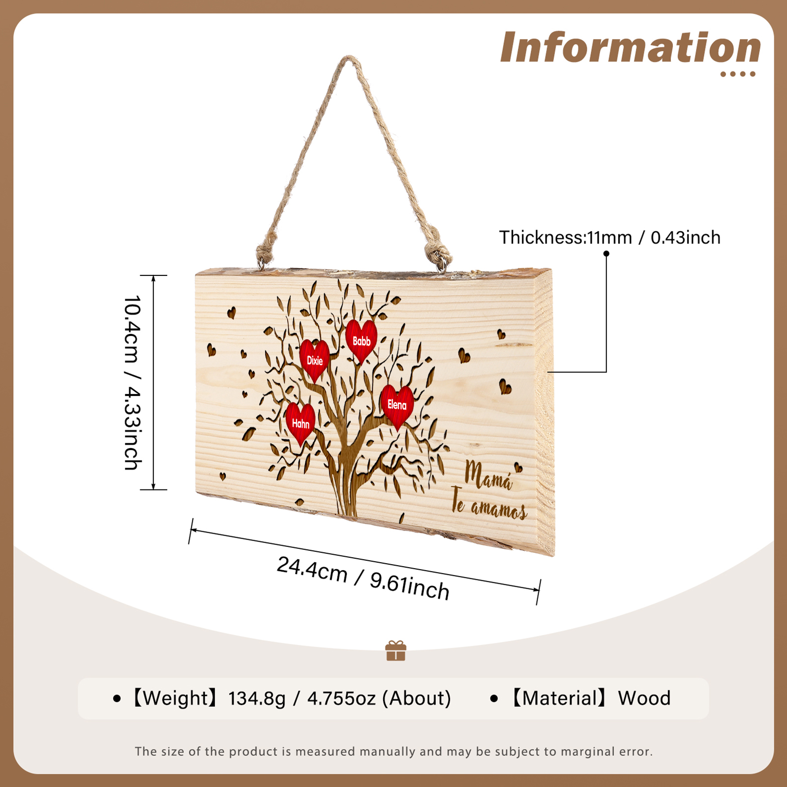 A mi mamá/abuela-Adorno de colgante personalizado con 2-6 nombres de madera árbol de la vida-Jessemade ES