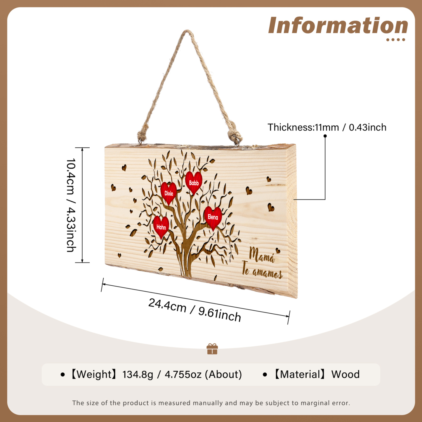 A mi mamá/abuela-Adorno de colgante personalizado con 2-6 nombres de madera árbol de la vida-Jessemade ES