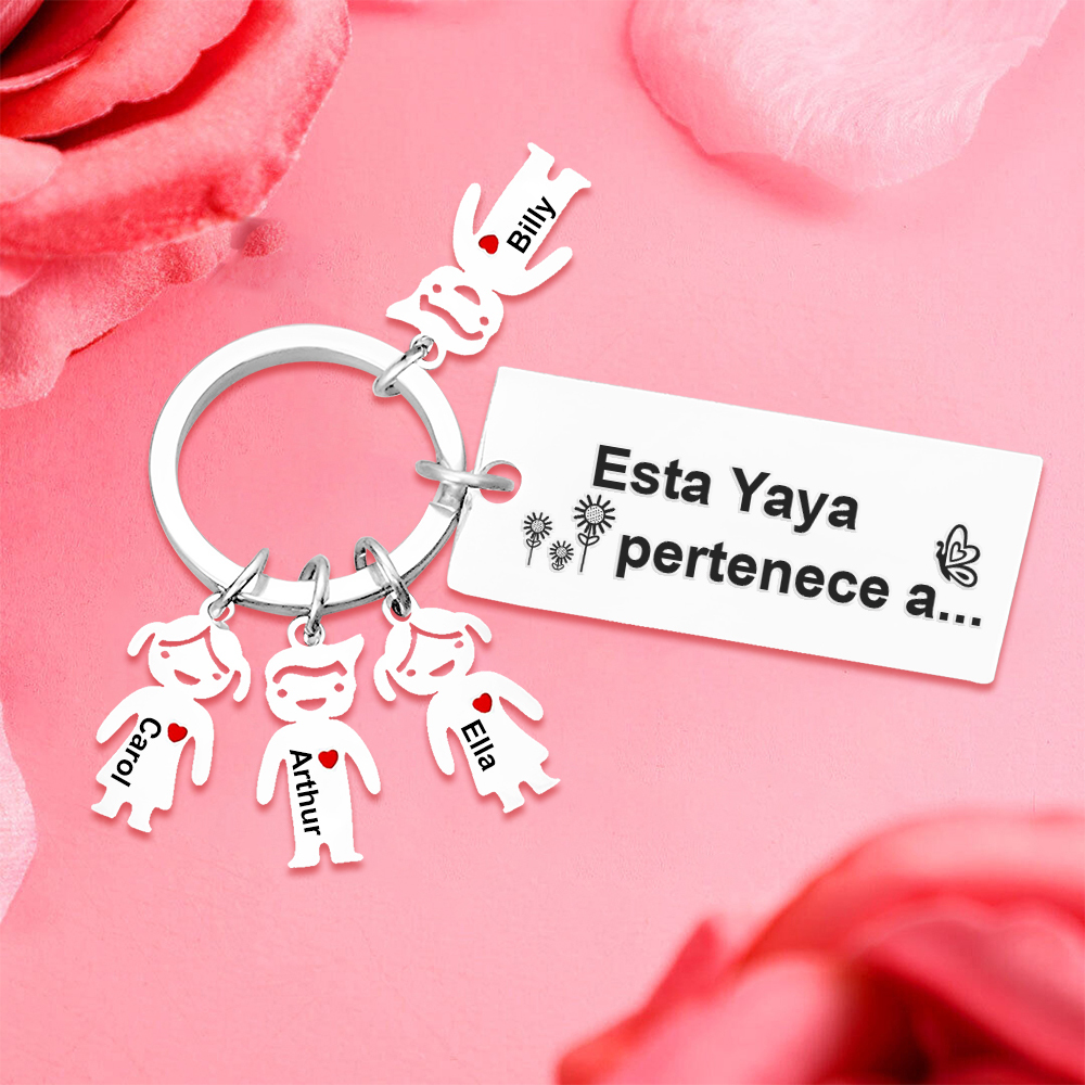 A mi abuela - Llavero "Esta Yaya pertenece a..." con 1-6 nombres personalizados en "niños"-Jessemade ES