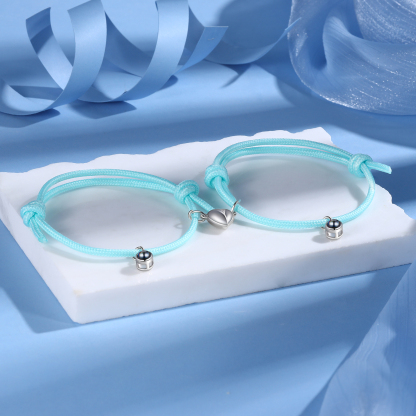 Pulsera de cuerda fluorescentepara pareja con proyección de foto con dije de corazón magnético-Jessemade ES