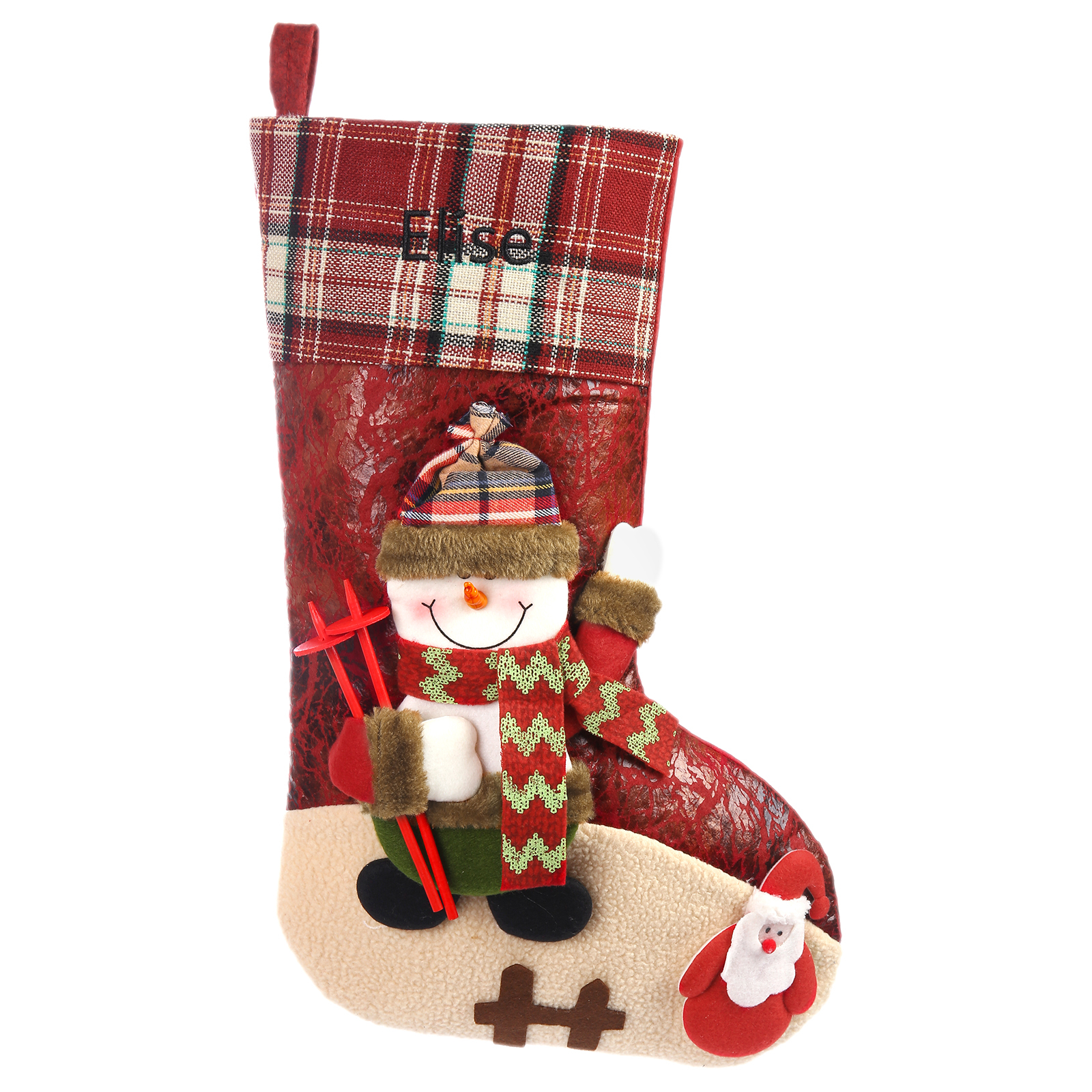 Adornos de medias navideñas con muñeco Bolsa de regalo 1 Nombre personalizado-Jessemade ES