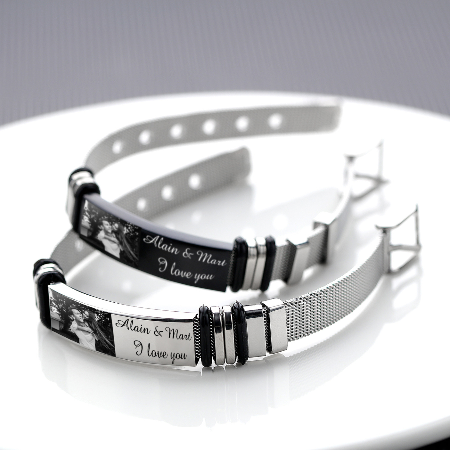 A mi papá-Pulsera de cadena personalizada con 2 textos y 1 foto-Jessemade ES