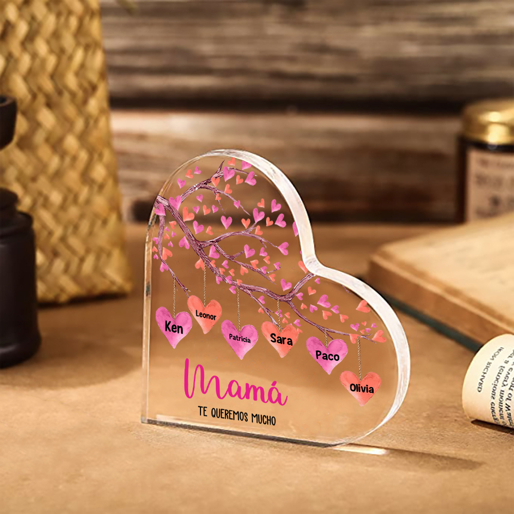 A mi mamá/abuela-Placa de acrílico en forma de corazón árbol de corazones 1-10 nombres y 2 textos personalizados-Jessemade ES