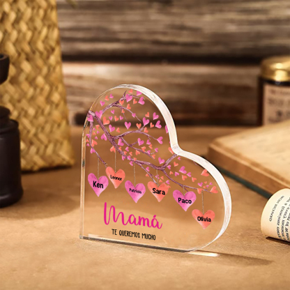 A mi mamá/abuela-Placa de acrílico en forma de corazón árbol de corazones 1-10 nombres y 2 textos personalizados-Jessemade ES