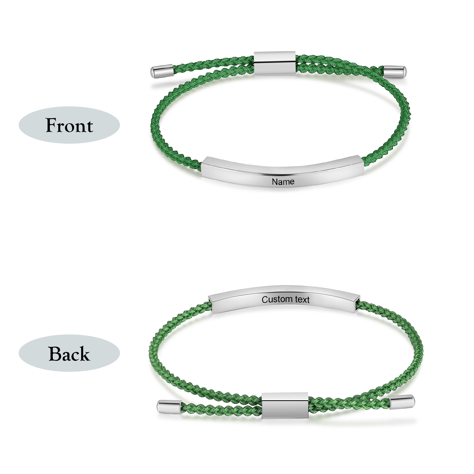 Pulsera de cuerda tejida a mano con nombre y texto personalizados seis colores placa plateada