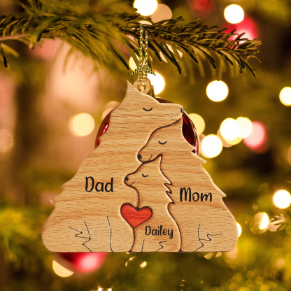 Navidad-Ornamento muñecos navideño de madera familia de zorros 3 nombres personalizados adorno del árbol-Jessemade ES