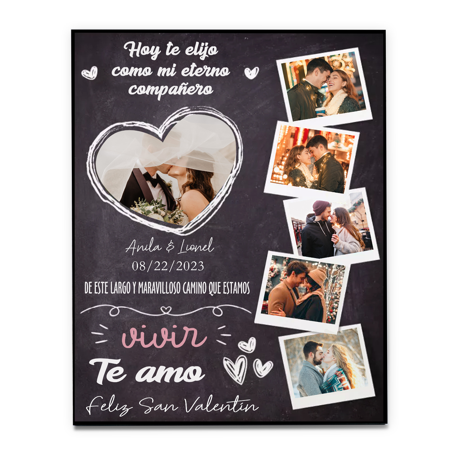 San Valentín-Lámina marco de madera para pareja personalizado con texto, fecha y 6 fotos-Jessemade ES