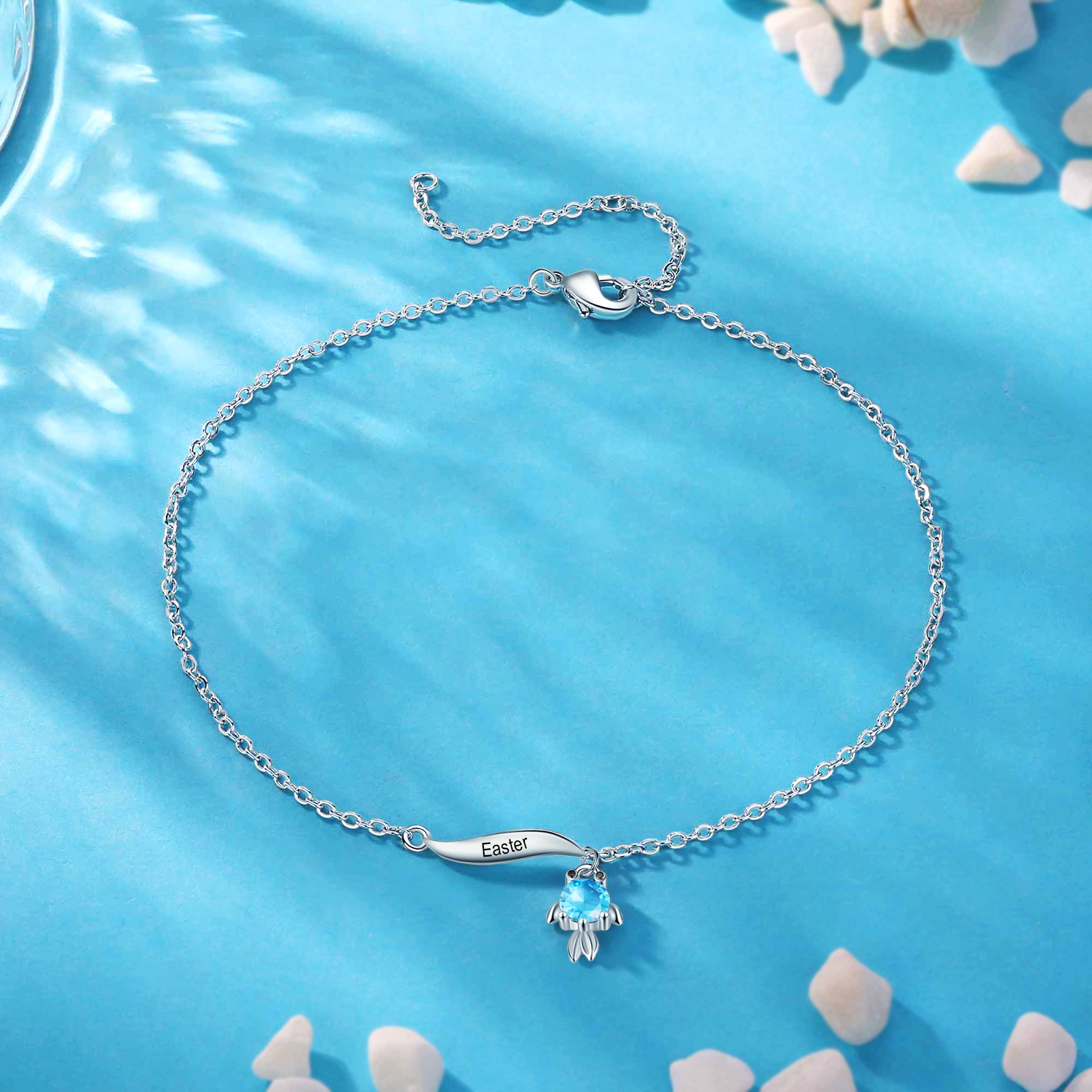 Pulsera de tobillo 1-6 nombres y piedras personalizados con dije de pececito-Jessemade ES
