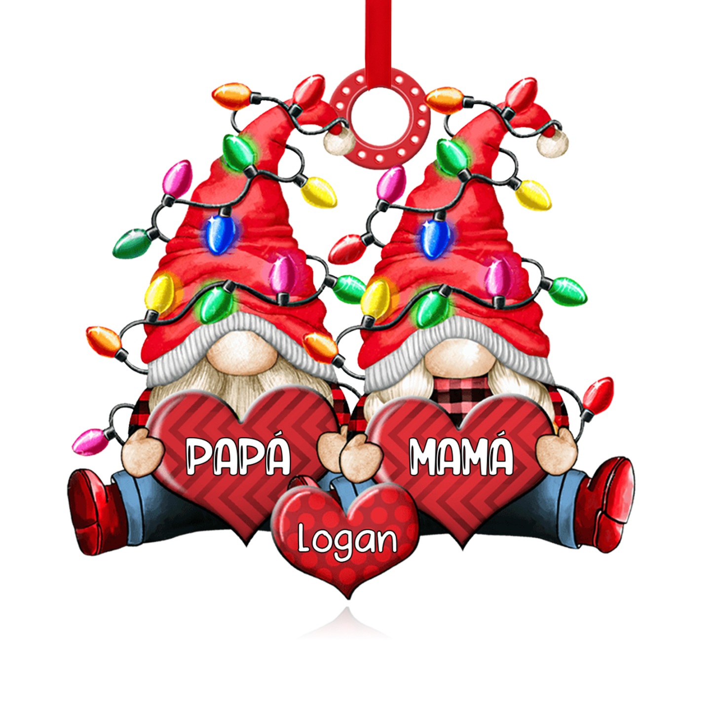 Navidad-Ornamento de duendes y corazones de madera para familia 3 nombres personalizados | Jessemade