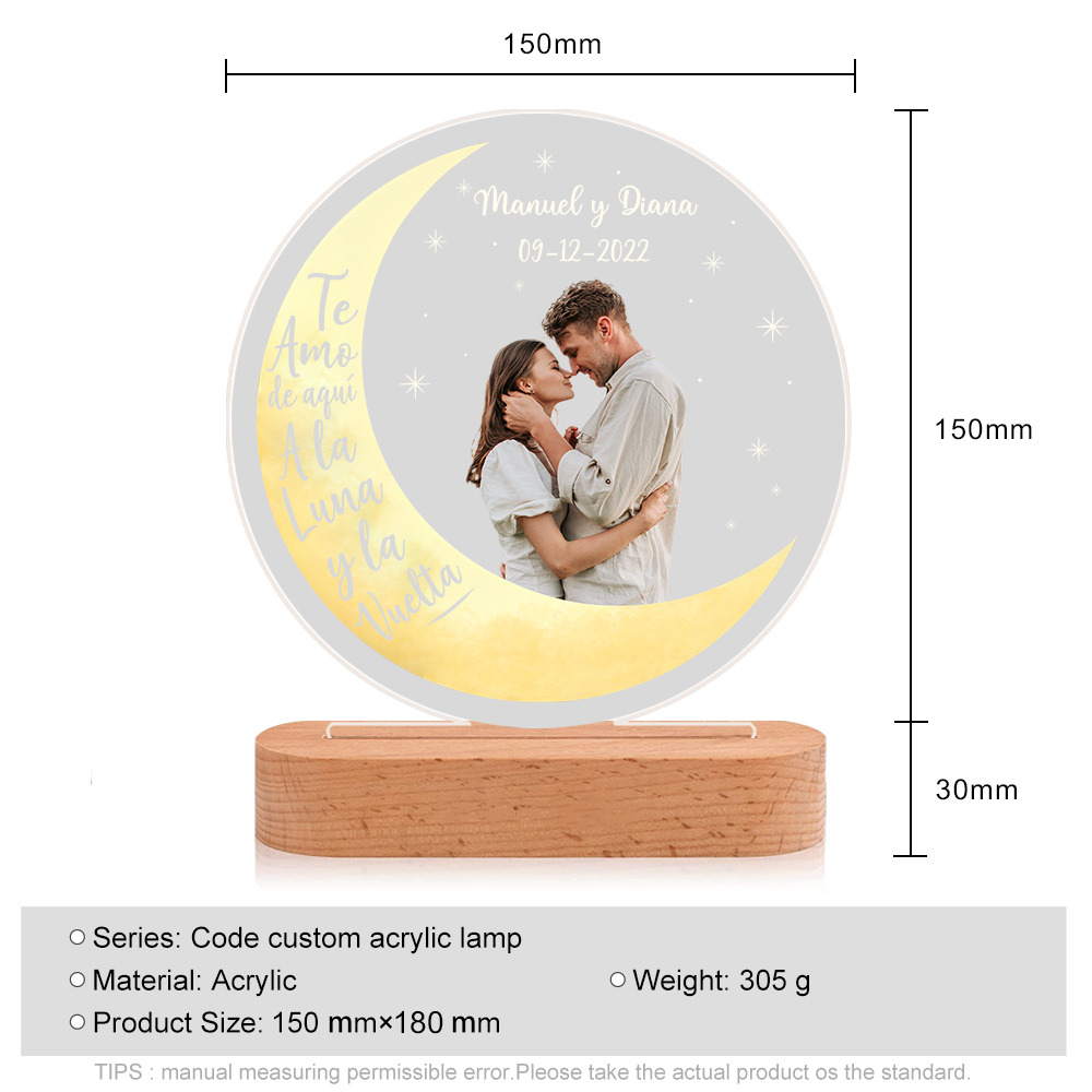 Lámpara para pareja 3D Ilusión Luz de Noche LED texto, fecha y foto personalizados -Jessemade ES