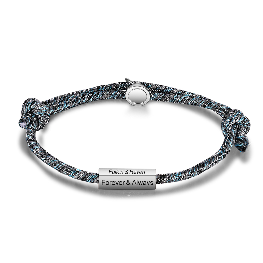 Pulsera de cuerda para pareja 2 nombres y 1 texto personalizados con dije magnético-Jessemade ES