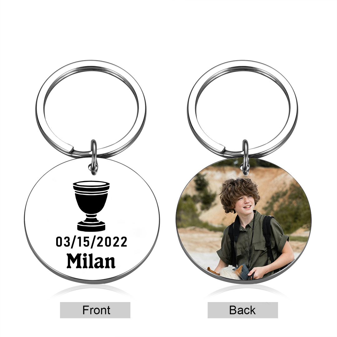 Comunión-Llavero con icono de comunión 1 foto, 1 fecha y 1 nombre personalizados-Jessemade ES