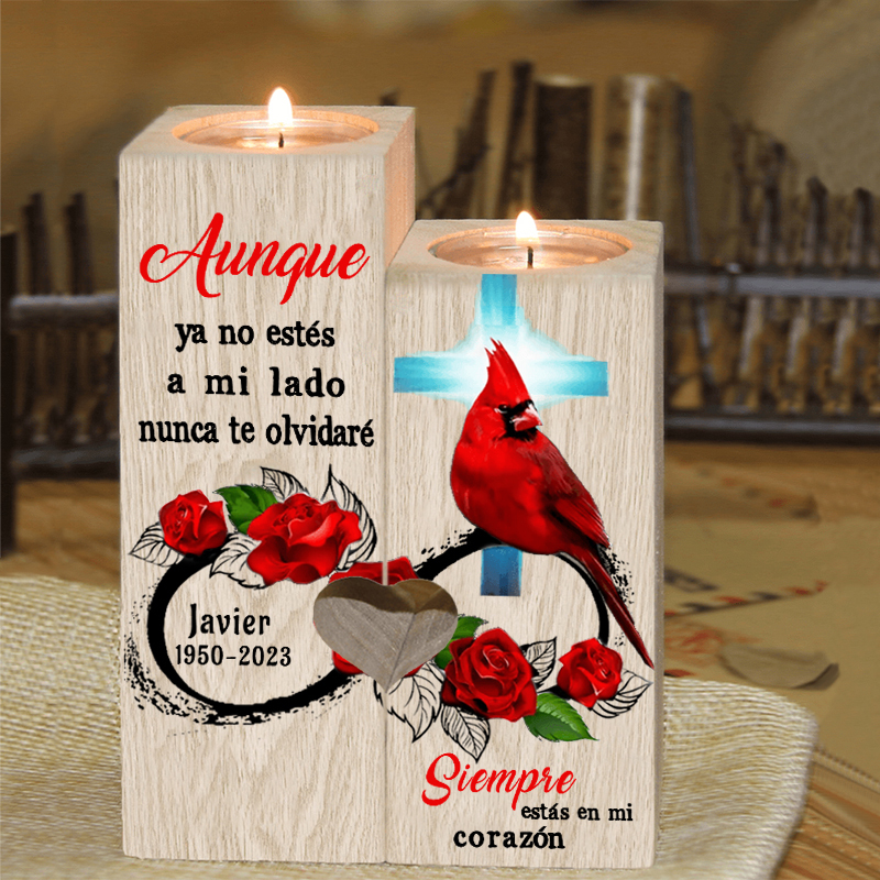 Candelero de dos piezas en memoria de ser querido de madera nombre y año personalizados sin vela-Jessemade ES