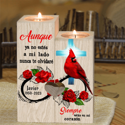 Candelero de dos piezas en memoria de ser querido de madera nombre y año personalizados sin vela-Jessemade ES