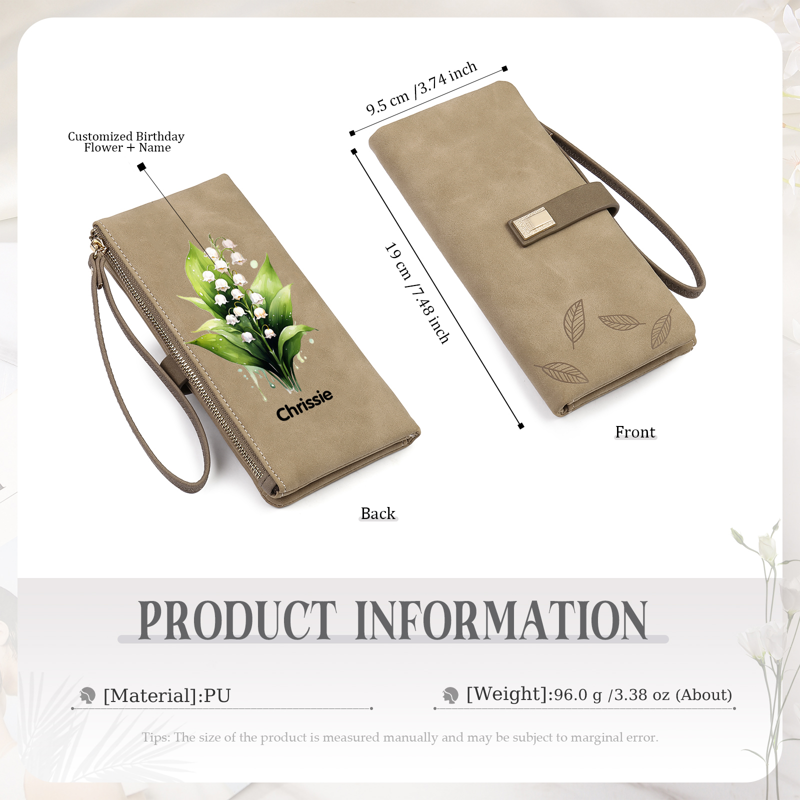 Cartera, billetera con 1 nombre y 1 flor de nacimiento personalizados monedero clásico para mujer-Jessemade ES