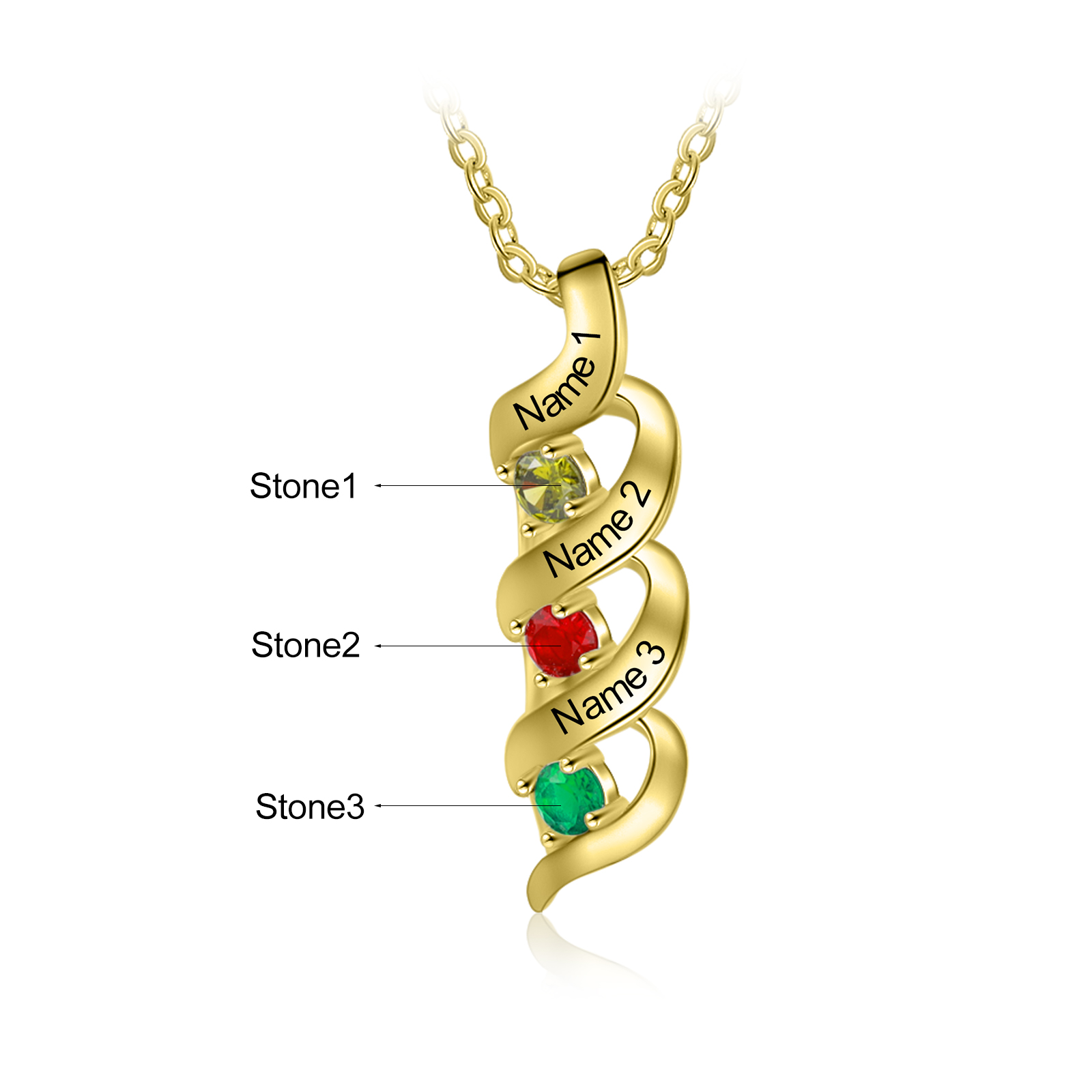 Collar de DNA 2-7 nombres y piedras personalizados-Jessemade ES
