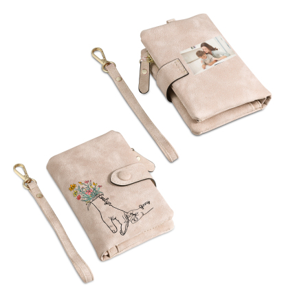 Cartera, billetera con 2 nombres y 1 foto personalizados mano con manito monedero clásico para mujer-Jessemade ES