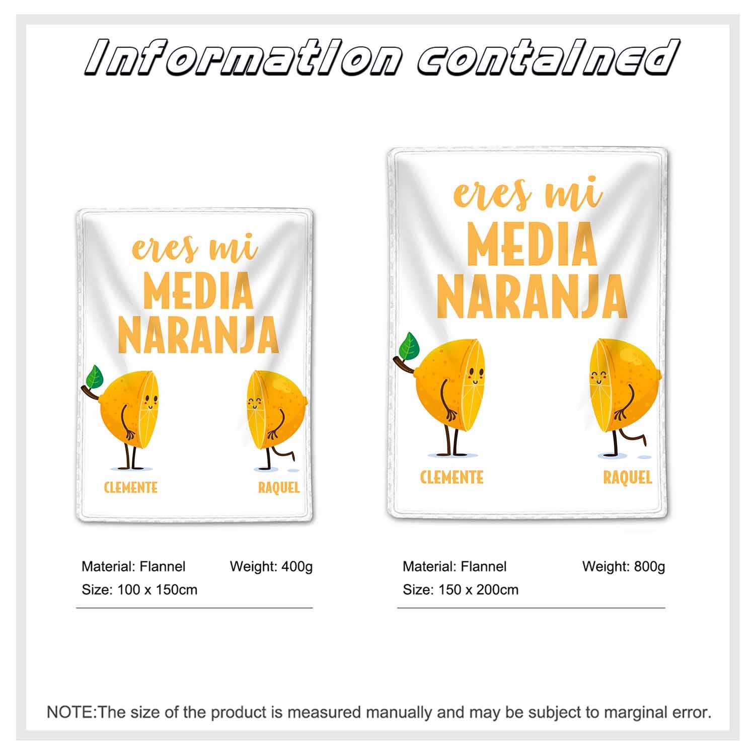 A mi querido/querida - Manta de buen calidad con media naranja y personalizada con 2 nombres-Jessemade ES