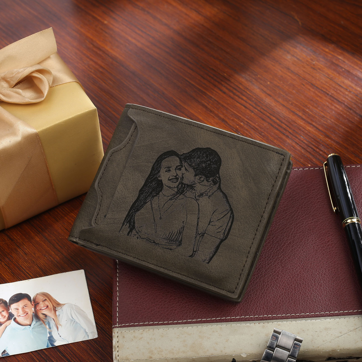 Cartera, billetera personalizada con 1 foto, 1 nombre y 1 letra monedero para hombre-Jessemade ES