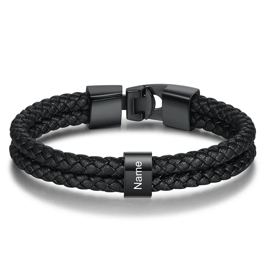A mi papá-Pulsera de cuero trenzado 1 aro con 1 nombre personalizado pulsera de hombre -Jessemade ES